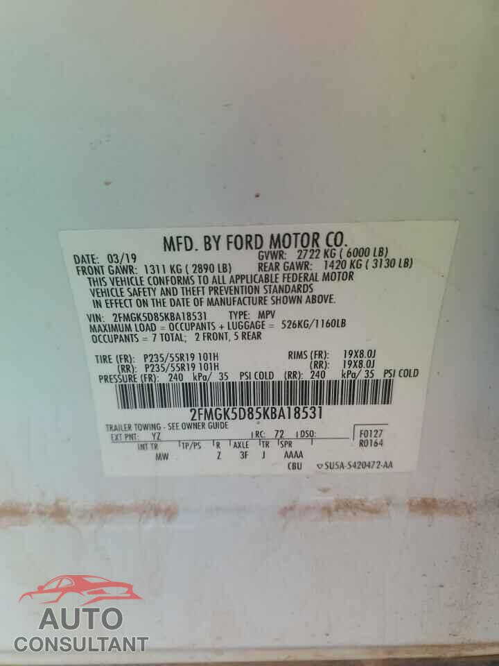 FORD FLEX 2019 - 2FMGK5D85KBA18531