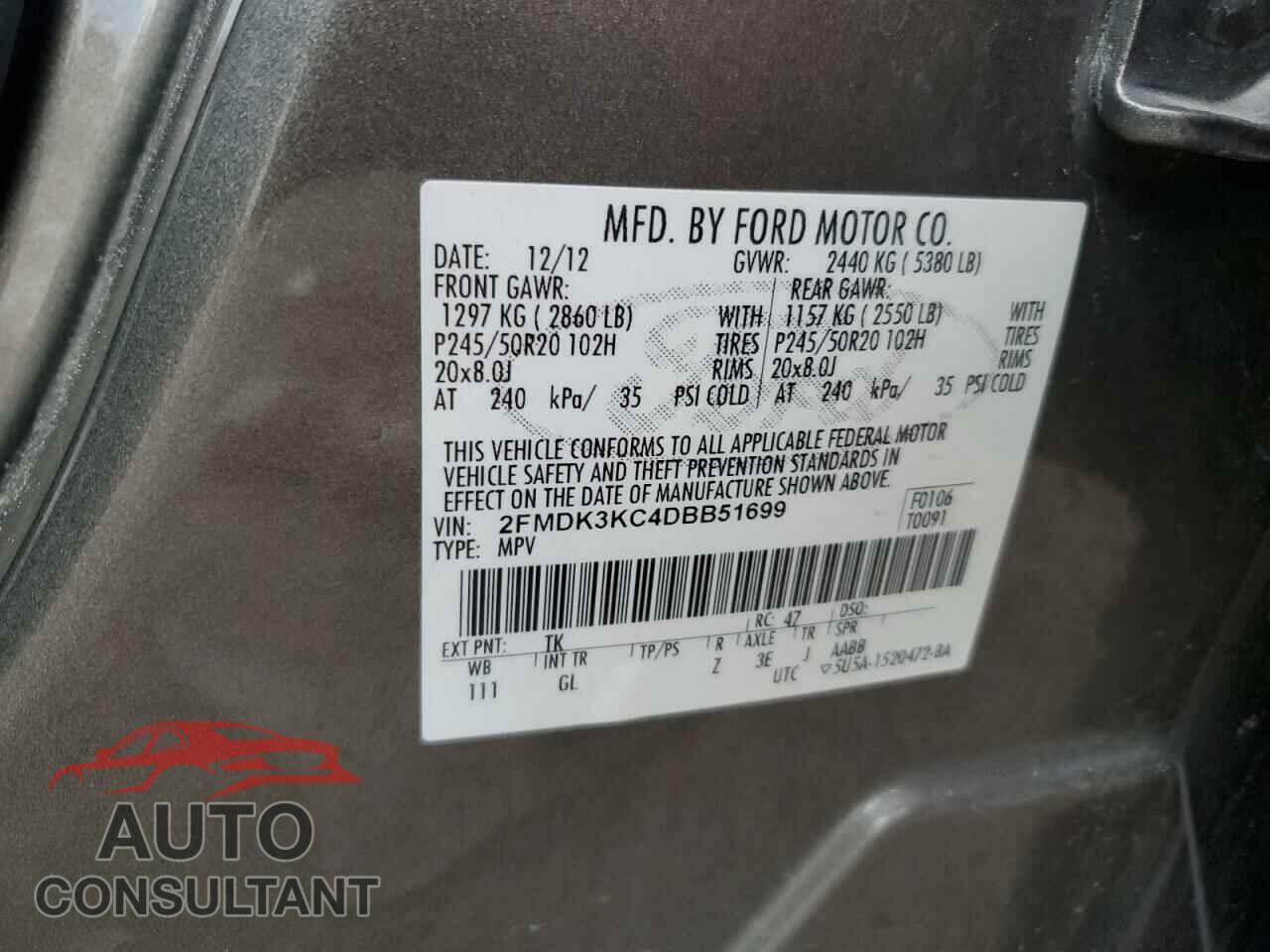 FORD EDGE 2013 - 2FMDK3KC4DBB51699