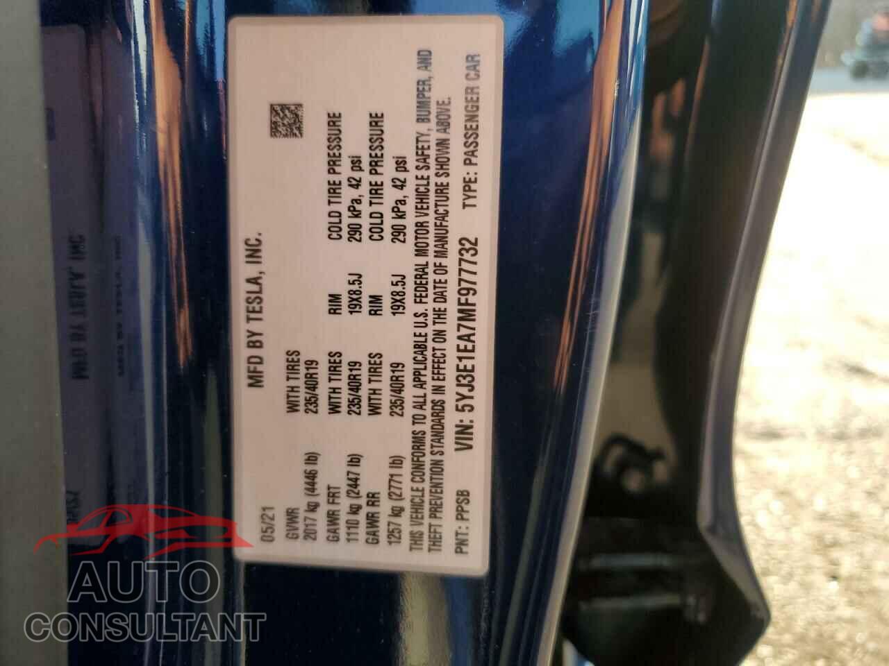 TESLA MODEL 3 2021 - 5YJ3E1EA7MF977732