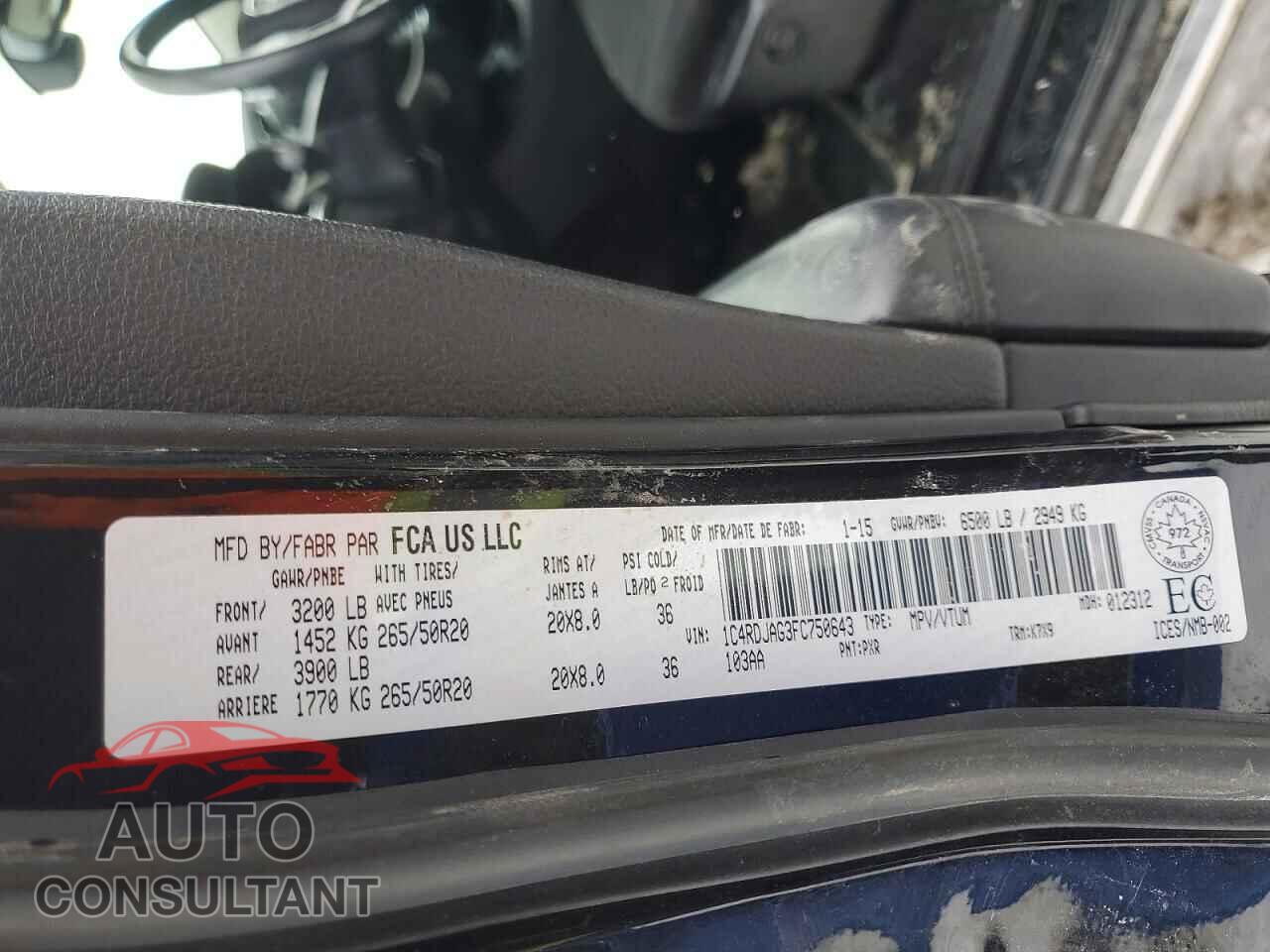 DODGE DURANGO 2015 - 1C4RDJAG3FC750643