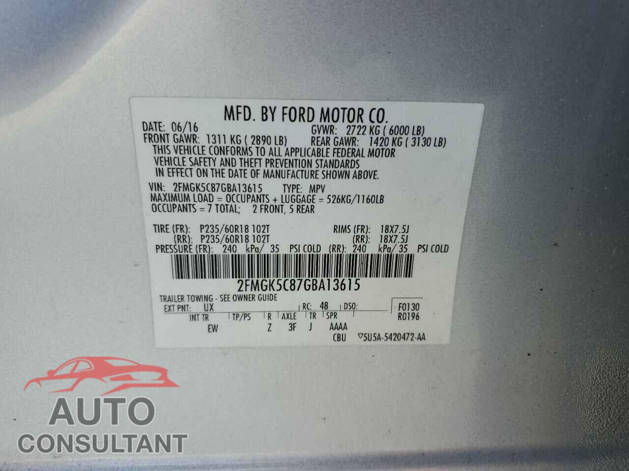 FORD FLEX 2016 - 2FMGK5C87GBA13615