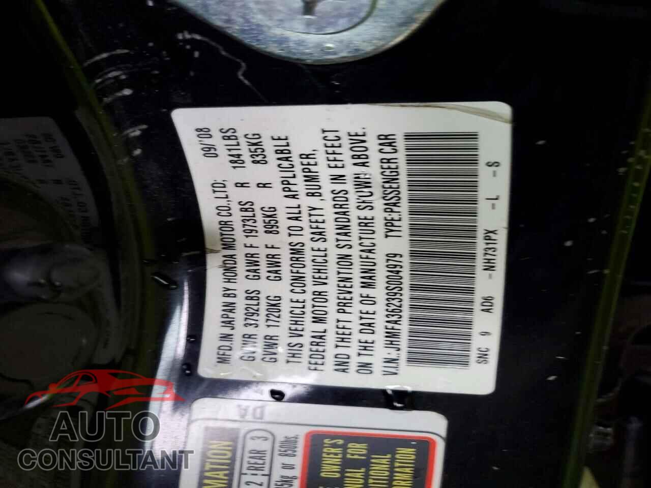 HONDA CIVIC 2009 - JHMFA36239S004979