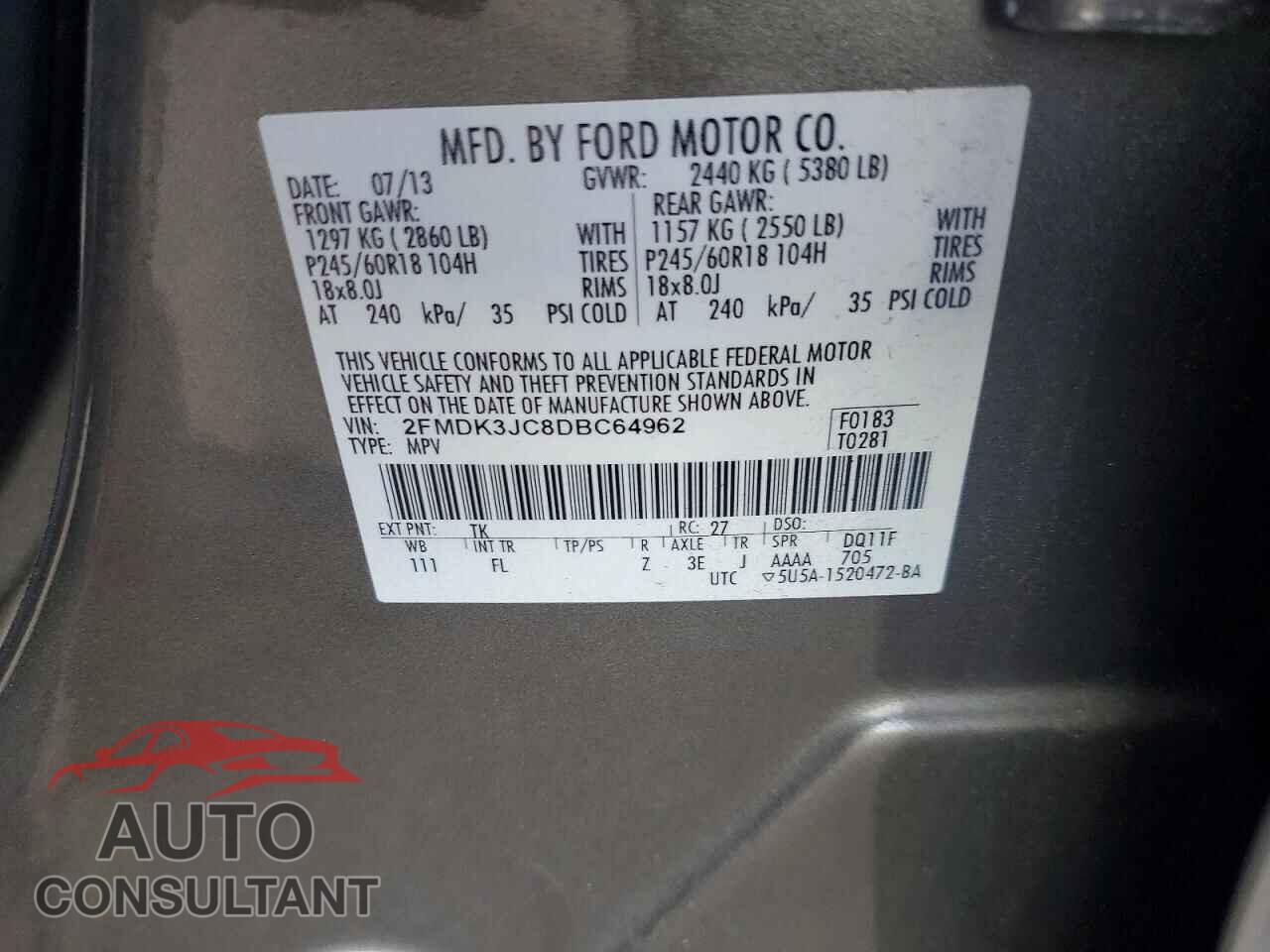 FORD EDGE 2013 - 2FMDK3JC8DBC64962