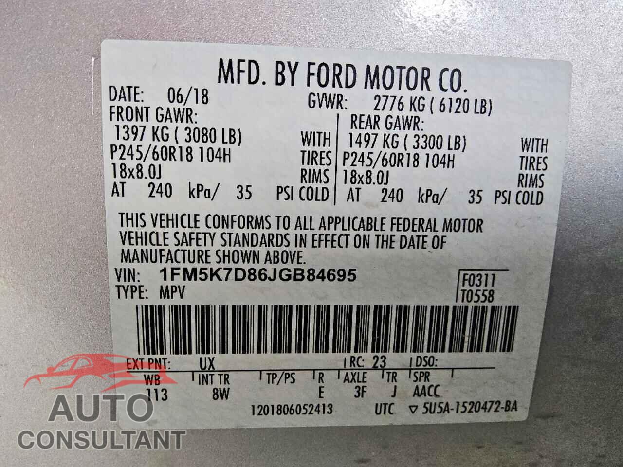 FORD EXPLORER 2018 - 1FM5K7D86JGB84695