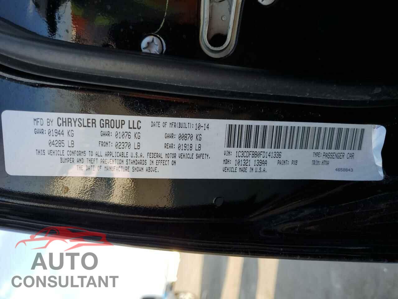 DODGE DART 2015 - 1C3CDFBB0FD141336