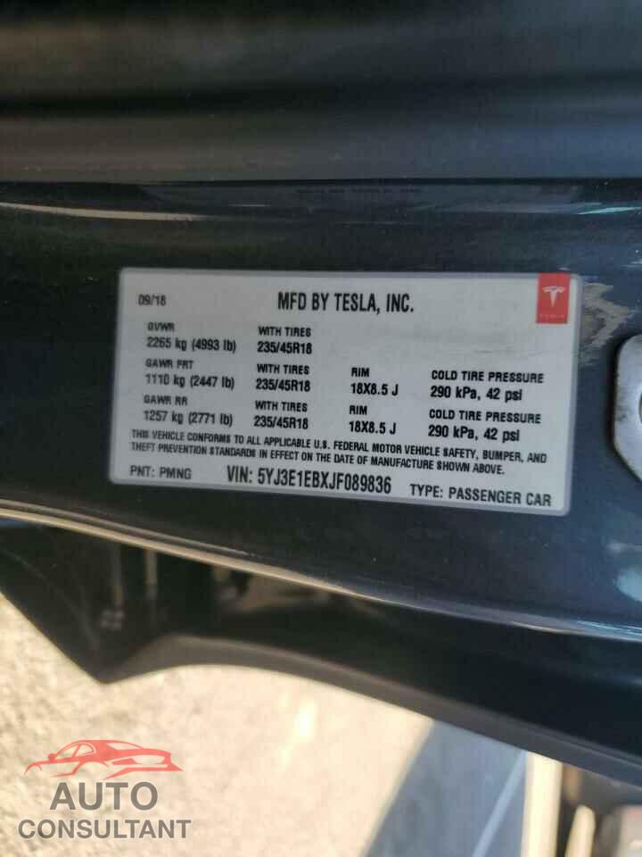 TESLA MODEL 3 2018 - 5YJ3E1EBXJF089836