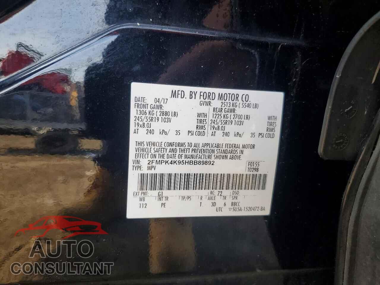 FORD EDGE 2017 - 2FMPK4K95HBB89892