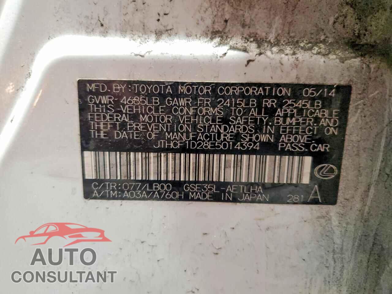 LEXUS IS 2014 - JTHCF1D28E5014394