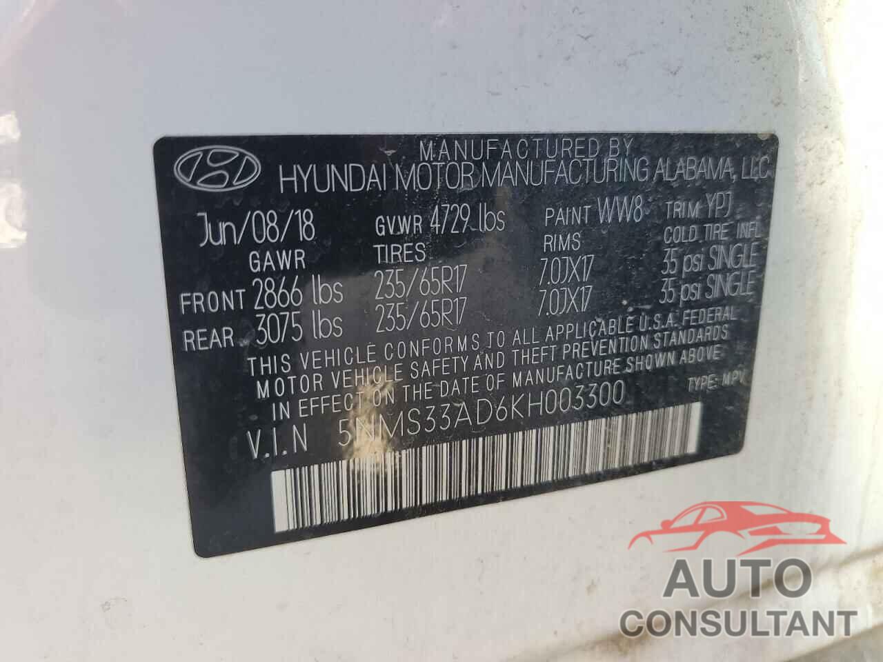 HYUNDAI SANTA FE 2019 - 5NMS33AD6KH003300