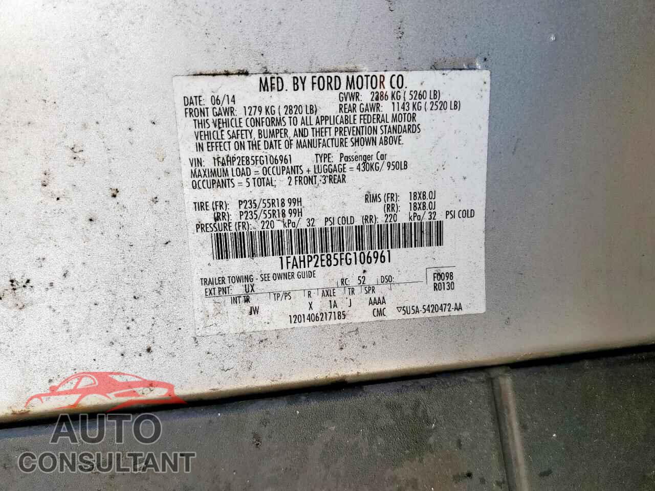 FORD TAURUS 2015 - 1FAHP2E85FG106961