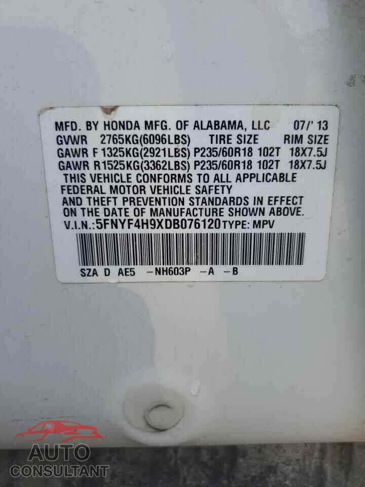 HONDA PILOT 2013 - 5FNYF4H9XDB076120