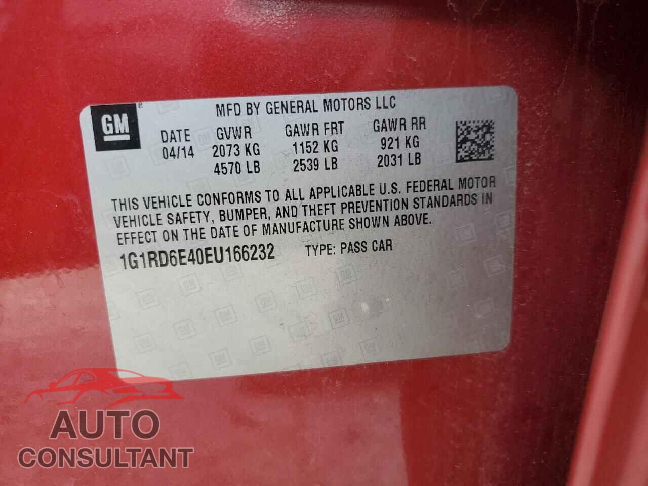 CHEVROLET VOLT 2014 - 1G1RD6E40EU166232