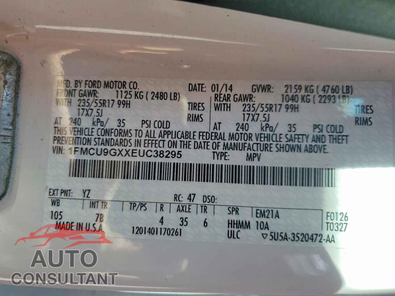 FORD ESCAPE 2014 - 1FMCU9GXXEUC38295
