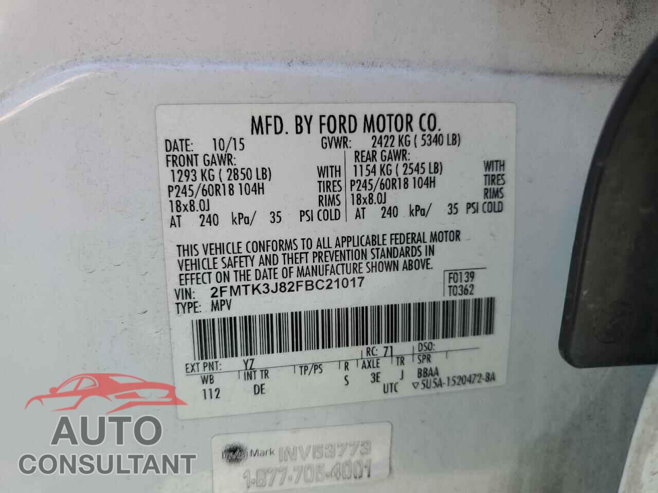 FORD EDGE 2015 - 2FMTK3J82FBC21017