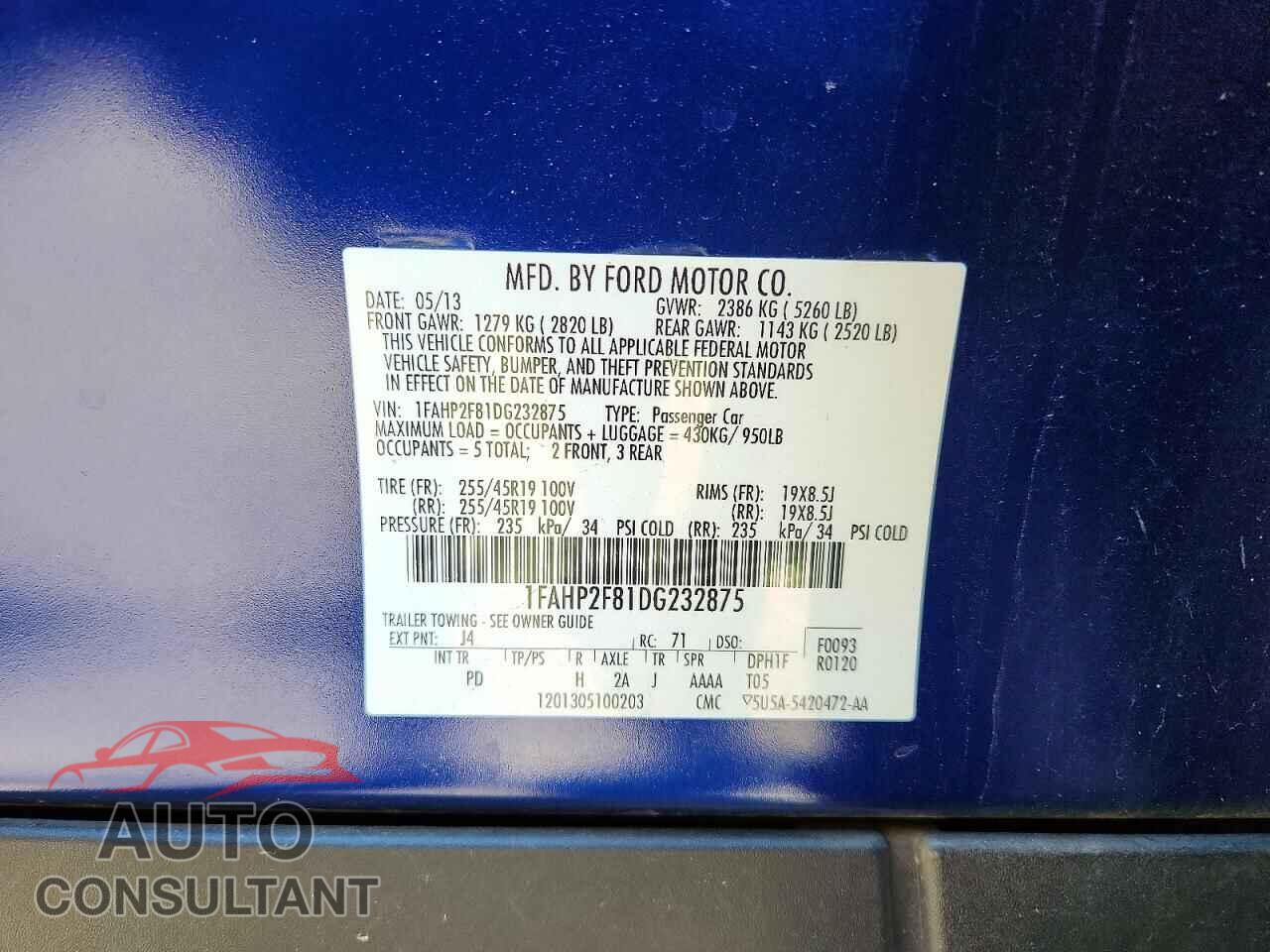 FORD TAURUS 2013 - 1FAHP2F81DG232875