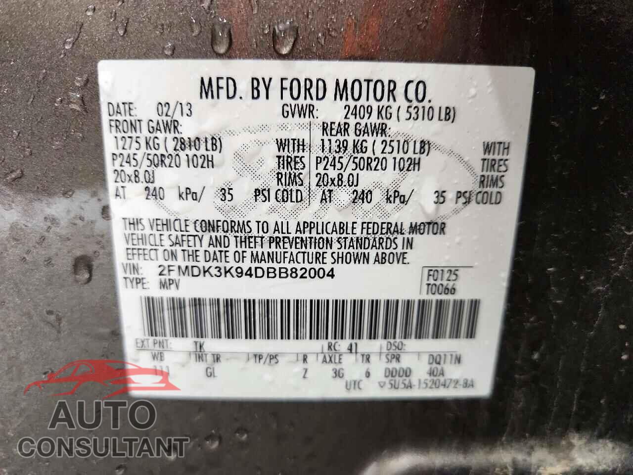 FORD EDGE 2013 - 2FMDK3K94DBB82004