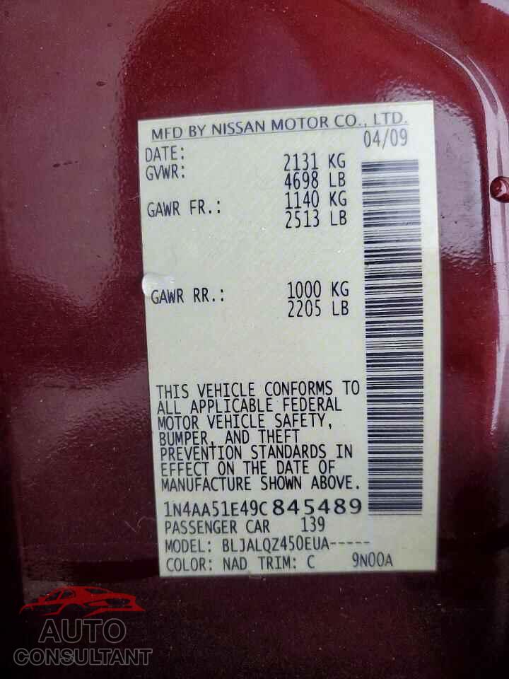 NISSAN MAXIMA 2009 - 1N4AA51E49C845489