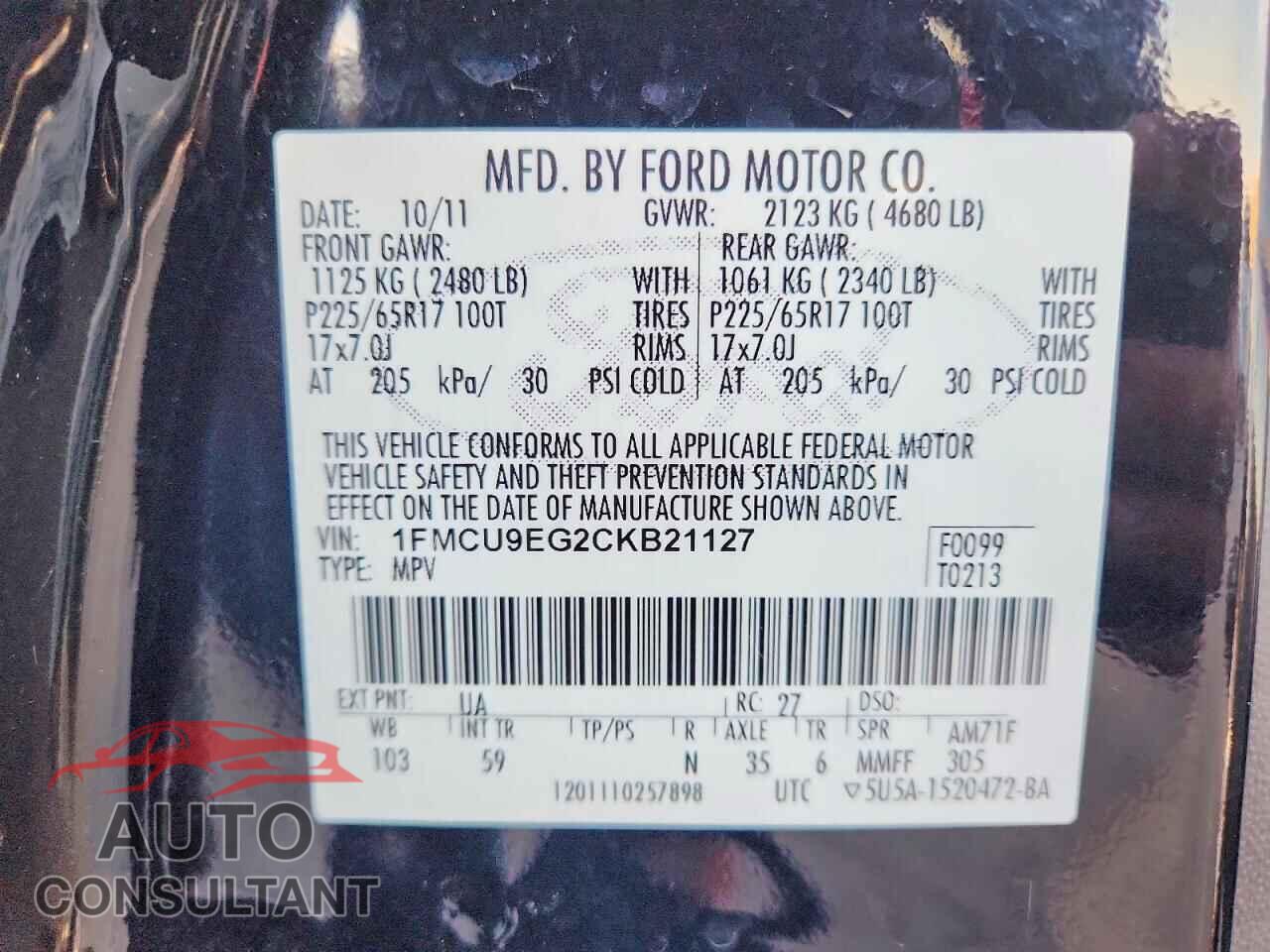 FORD ESCAPE 2012 - 1FMCU9EG2CKB21127