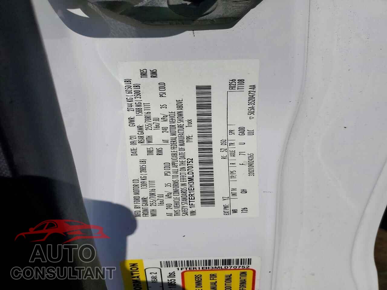 FORD RANGER 2021 - 1FTER1EH3MLD70752