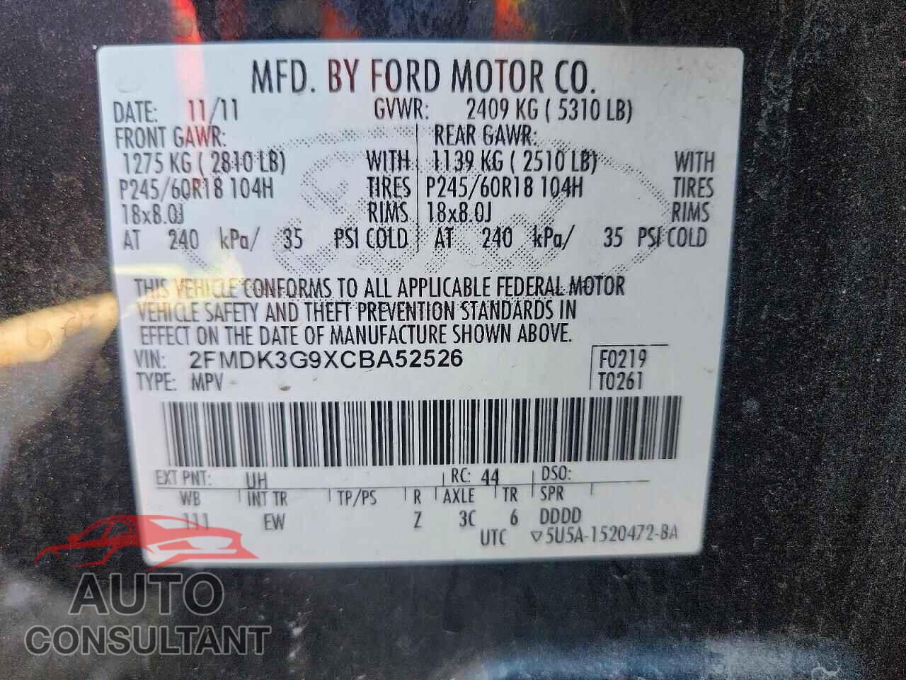 FORD EDGE 2012 - 2FMDK3G9XCBA52526