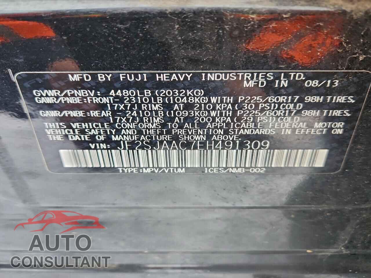SUBARU FORESTER 2014 - JF2SJAAC7EH491309