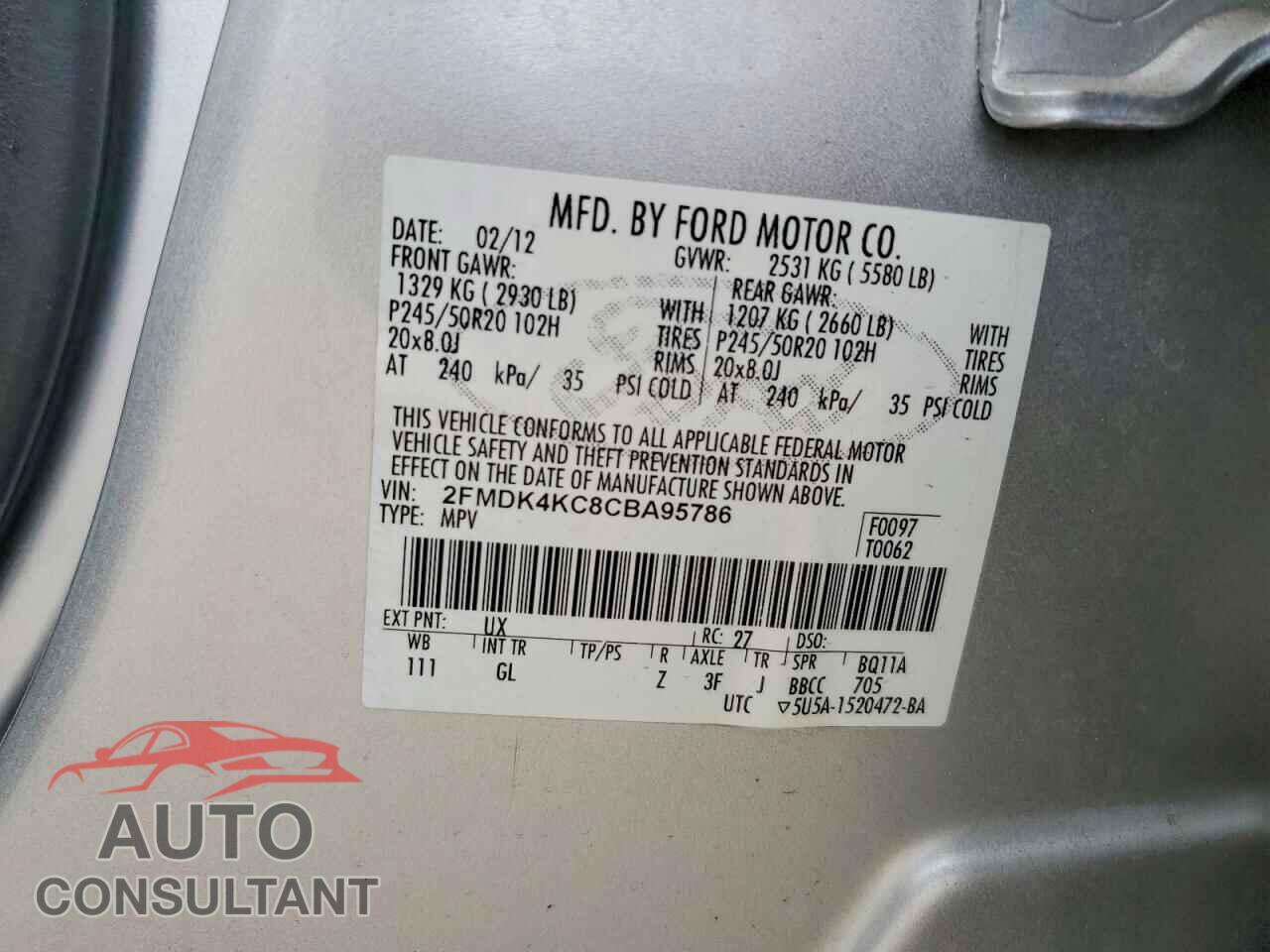 FORD EDGE 2012 - 2FMDK4KC8CBA95786