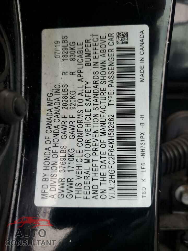 HONDA CIVIC 2019 - 2HGFC2F64KH582662