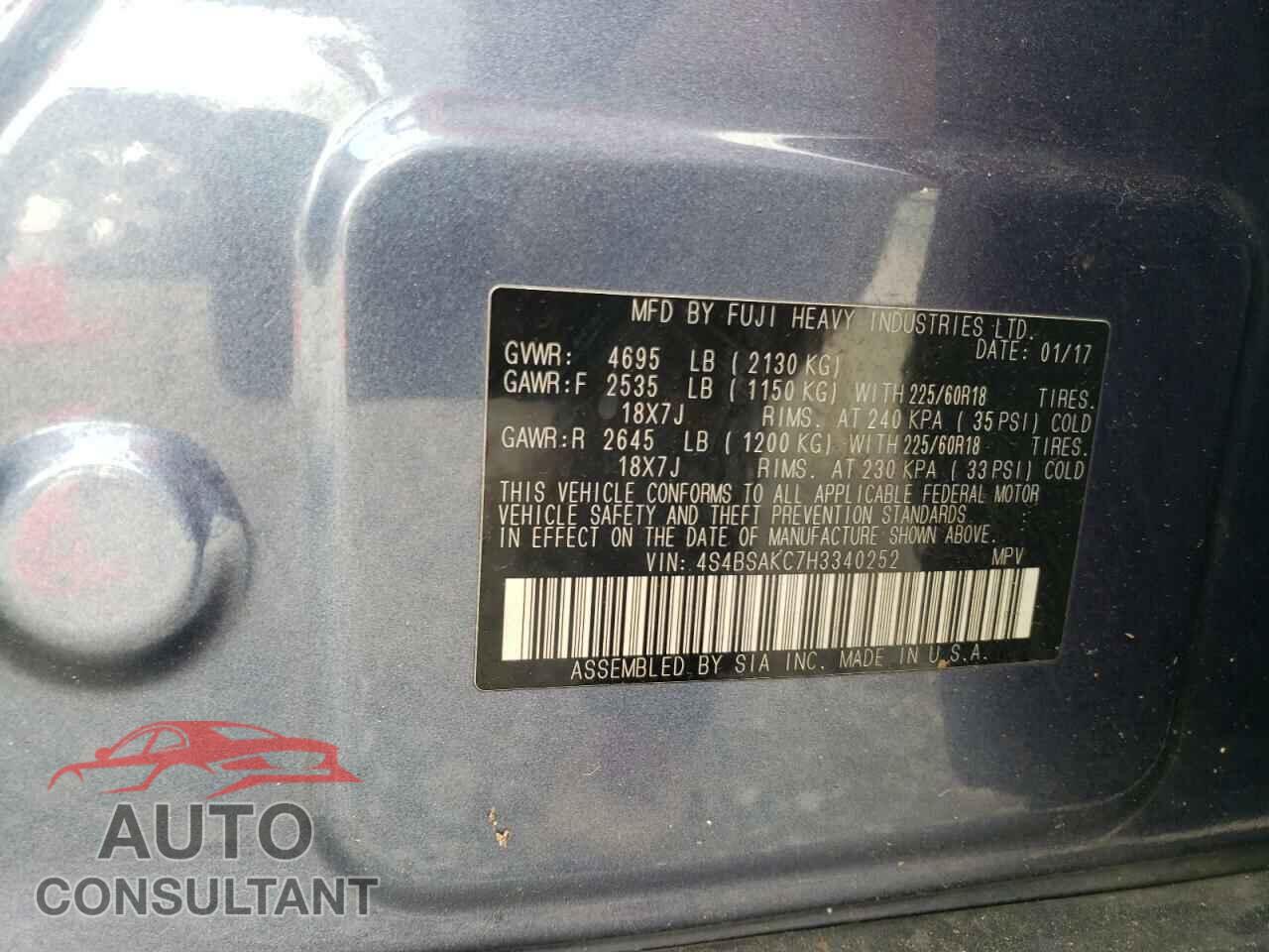 SUBARU OUTBACK 2017 - 4S4BSAKC7H3340252