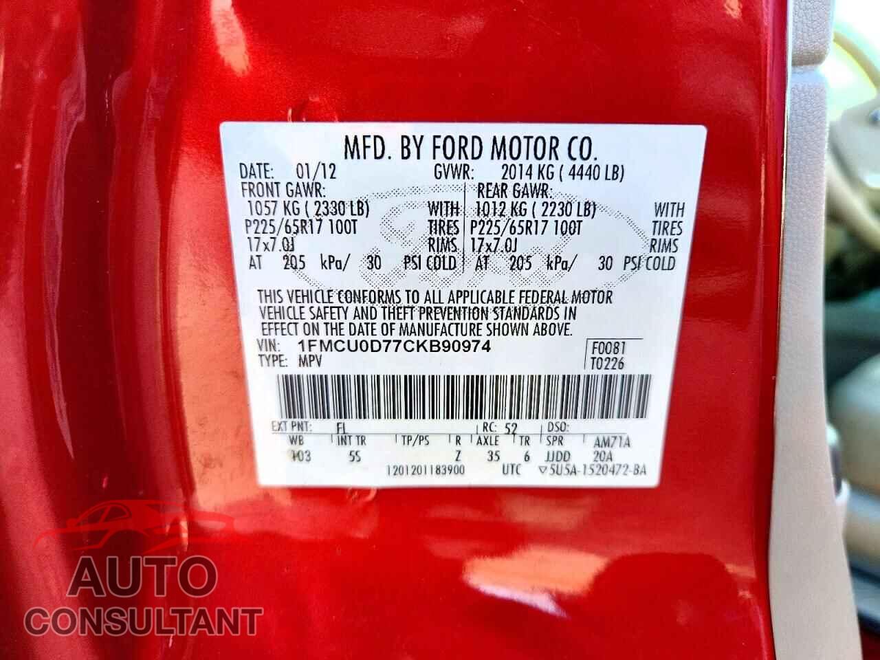 FORD ESCAPE 2012 - 1FMCU0D77CKB90974