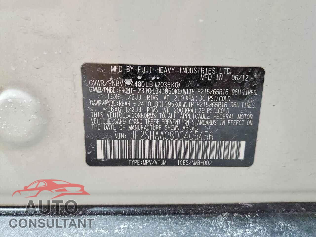 SUBARU FORESTER 2013 - JF2SHAAC8DG405456