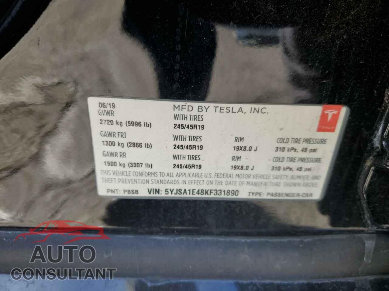 TESLA MODEL S 2019 - 5YJSA1E48KF331890