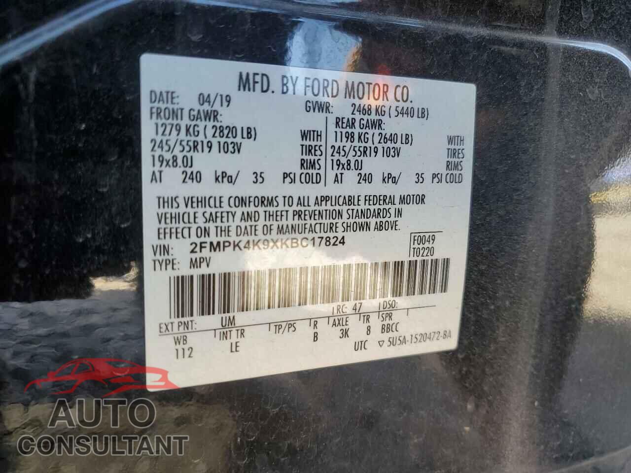 FORD EDGE 2019 - 2FMPK4K9XKBC17824