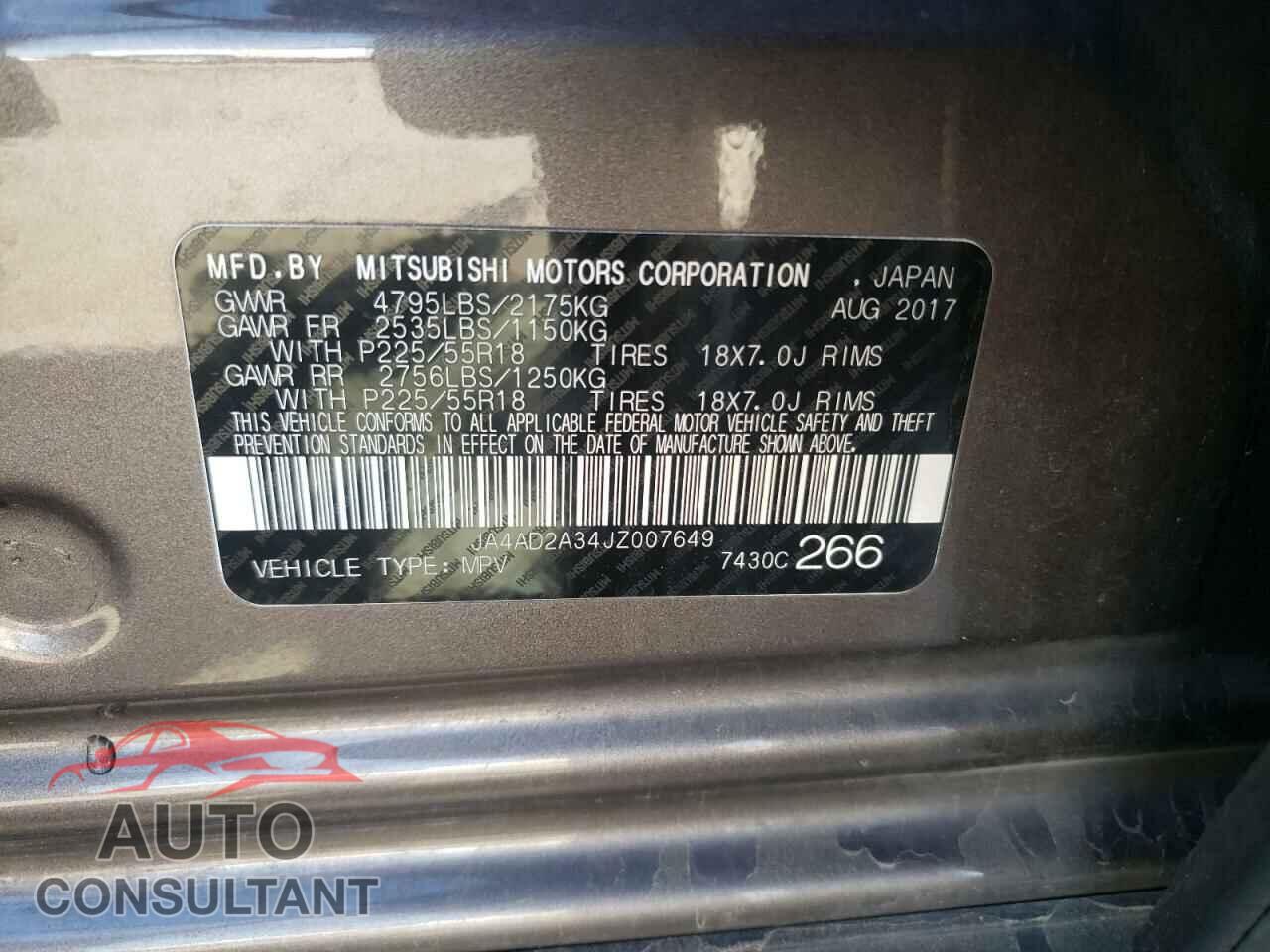 MITSUBISHI OUTLANDER 2018 - JA4AD2A34JZ007649