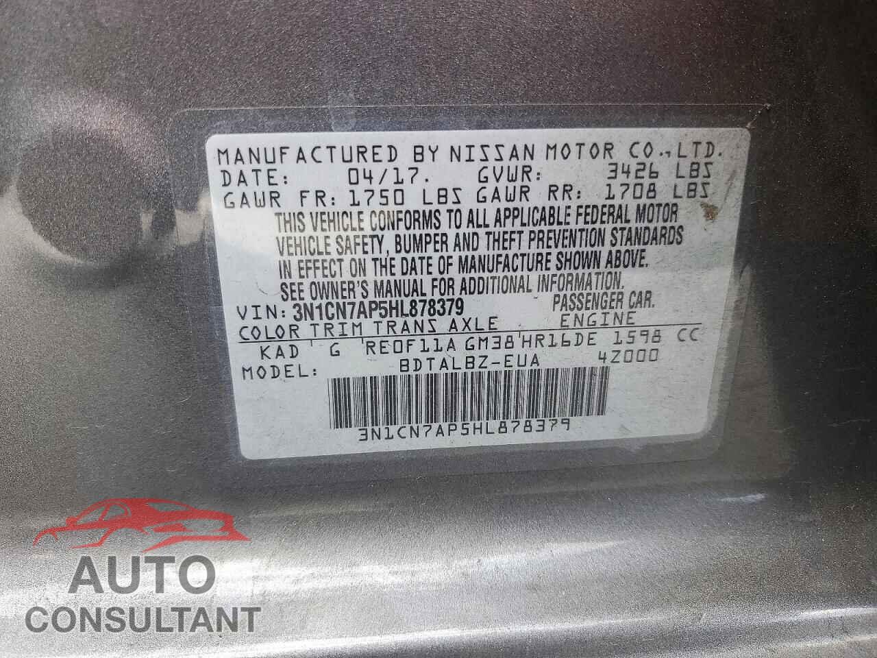 NISSAN VERSA 2017 - 3N1CN7AP5HL878379