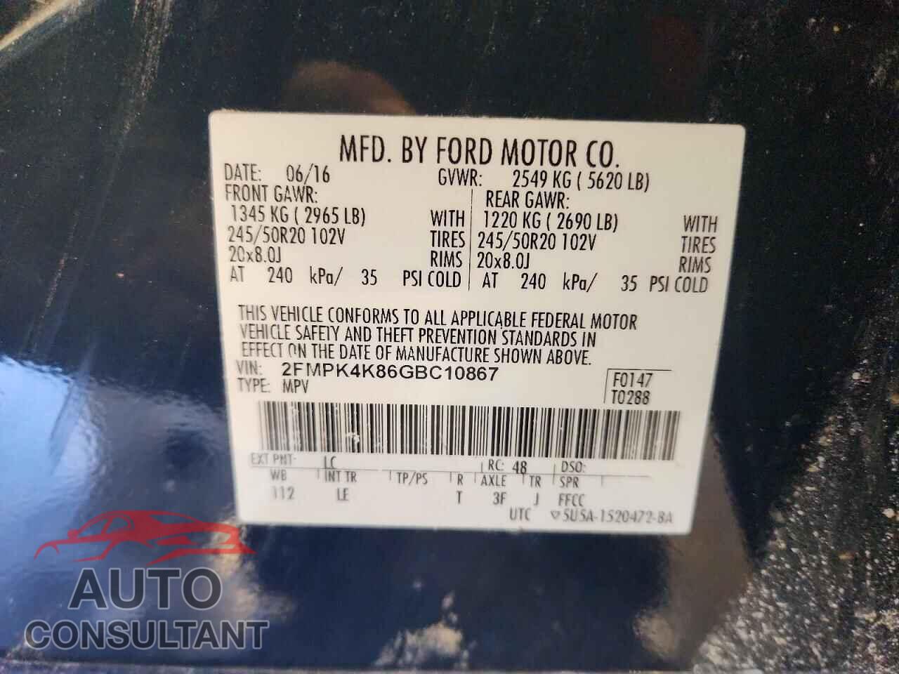 FORD EDGE 2016 - 2FMPK4K86GBC10867