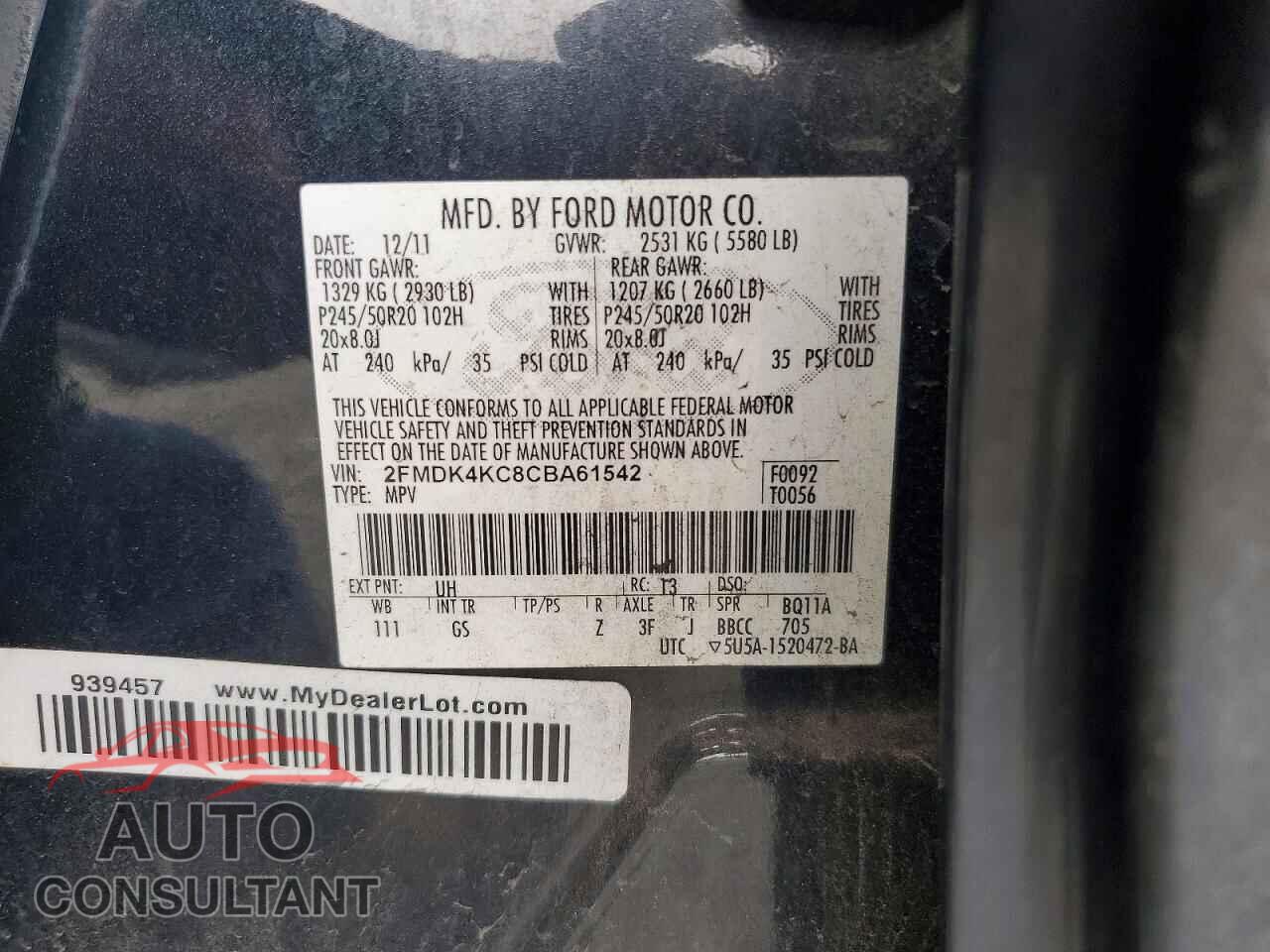FORD EDGE 2012 - 2FMDK4KC8CBA61542