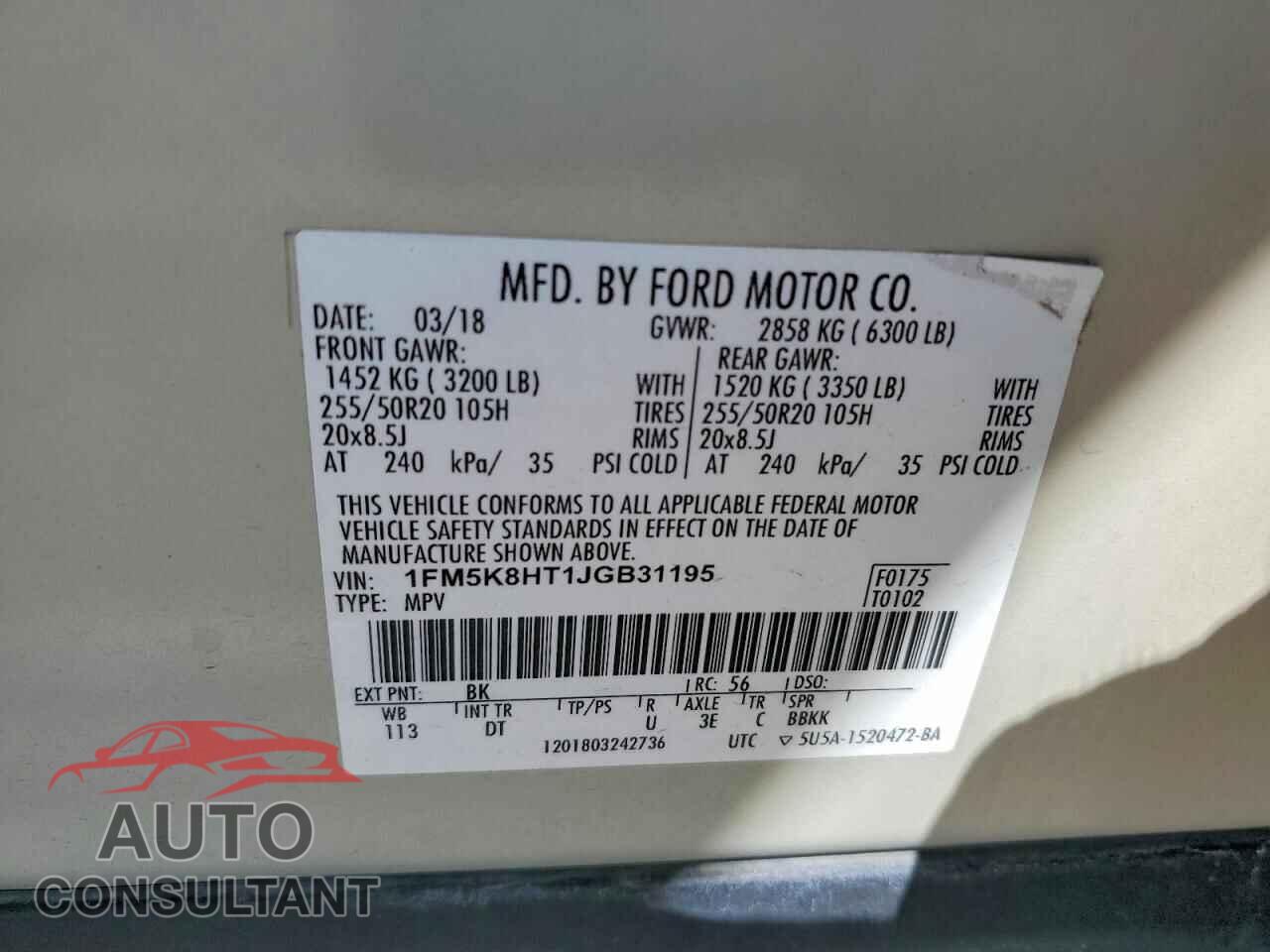FORD EXPLORER 2018 - 1FM5K8HT1JGB31195