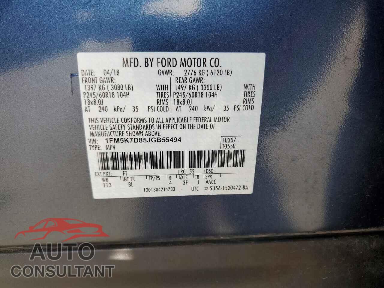 FORD EXPLORER 2018 - 1FM5K7D85JGB55494