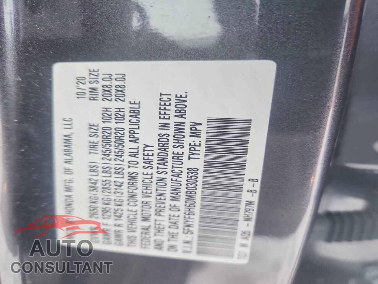 HONDA PILOT 2021 - 5FNYF6H60MB030538