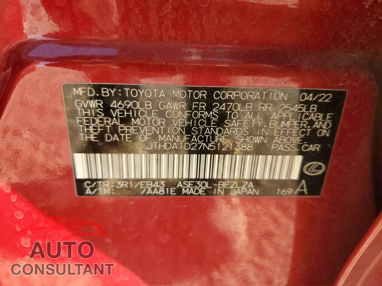 LEXUS IS 2022 - JTHDA1D27N5121388