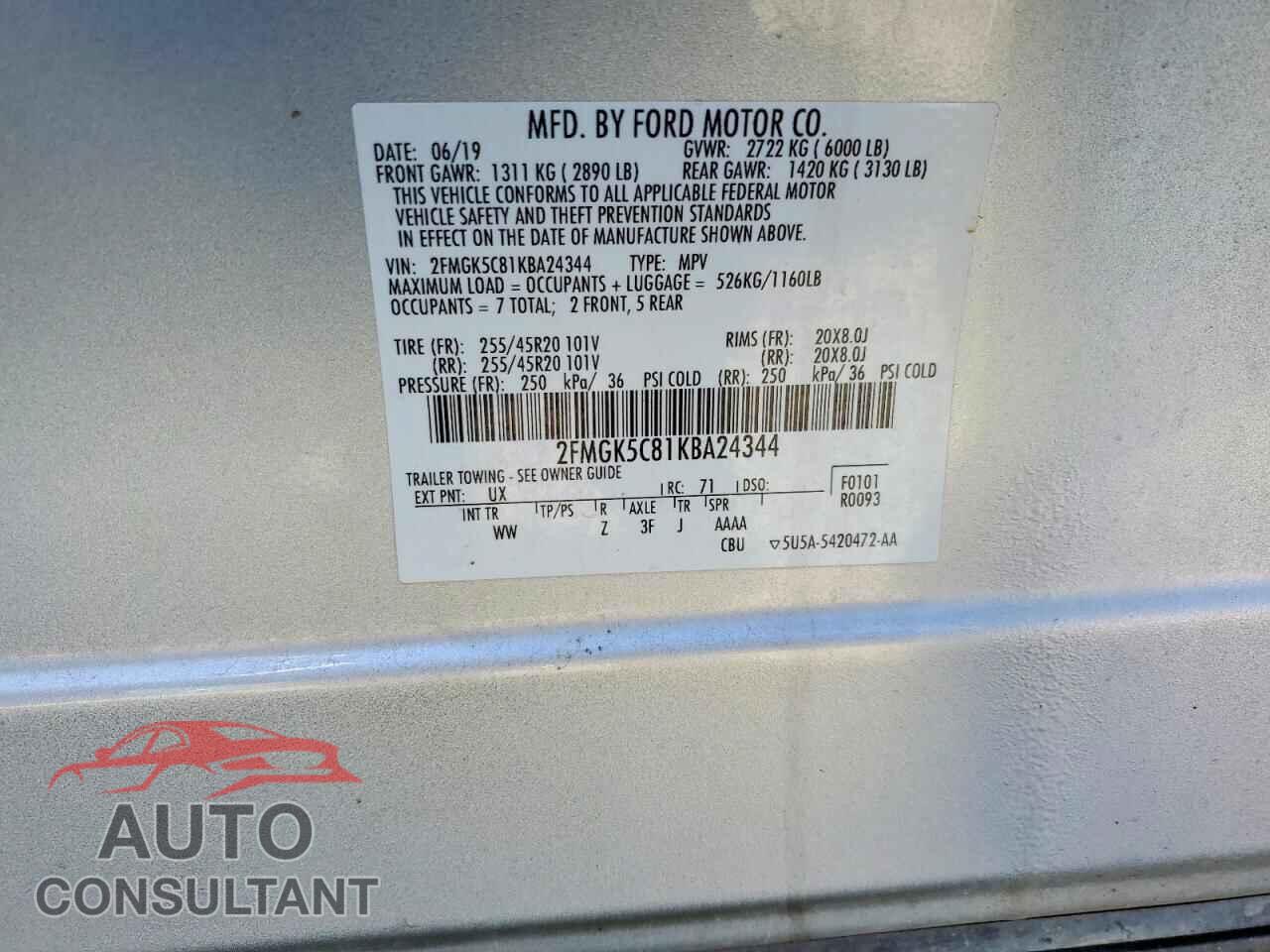 FORD FLEX 2019 - 2FMGK5C81KBA24344