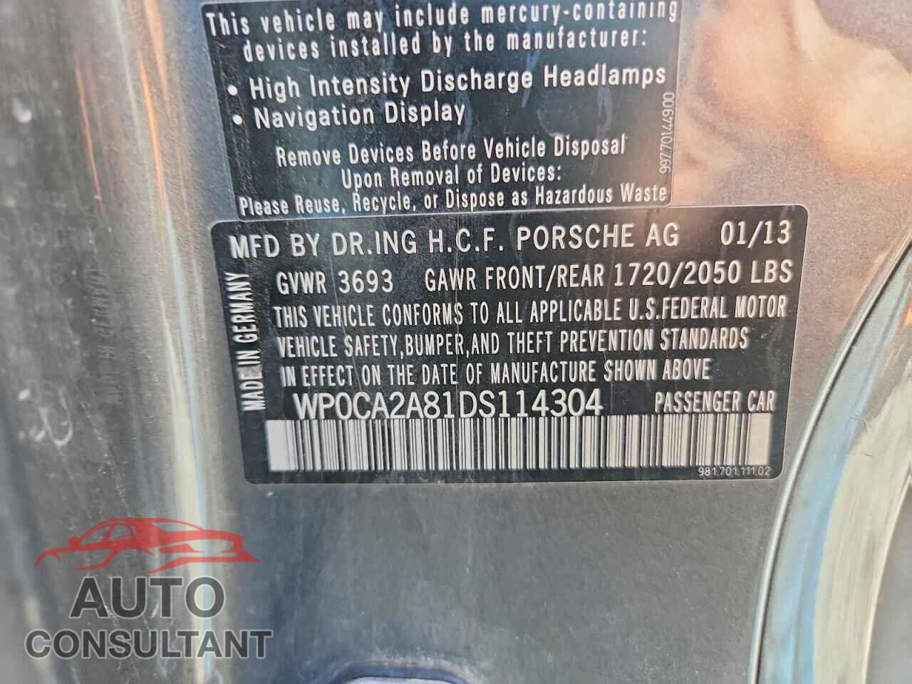 PORSCHE BOXSTER 2013 - WP0CA2A81DS114304