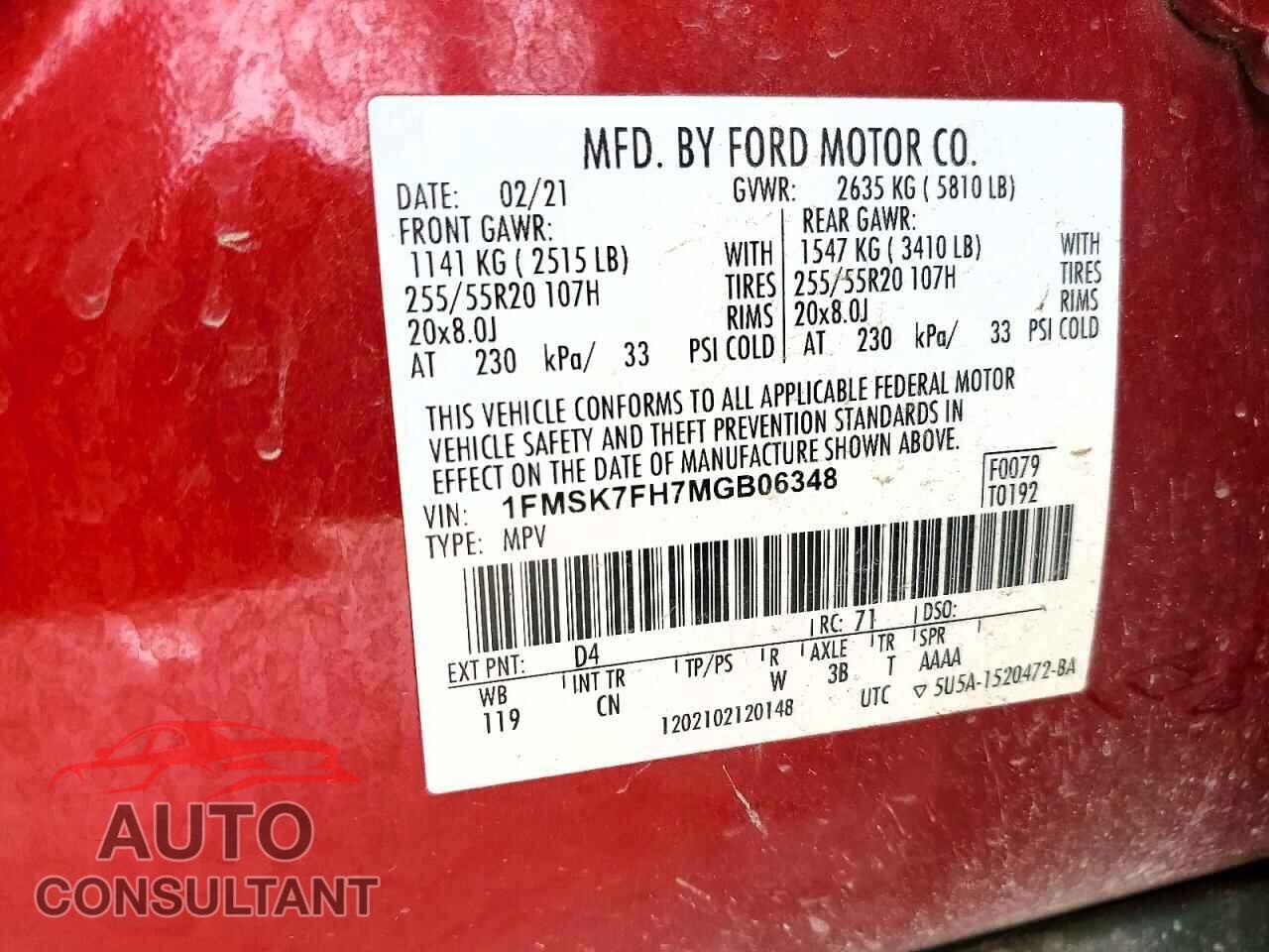 FORD EXPLORER 2021 - 1FMSK7FH7MGB06348