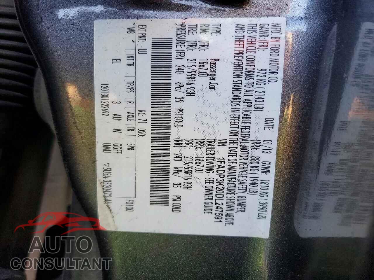 FORD FOCUS 2013 - 1FADP3K20DL247591