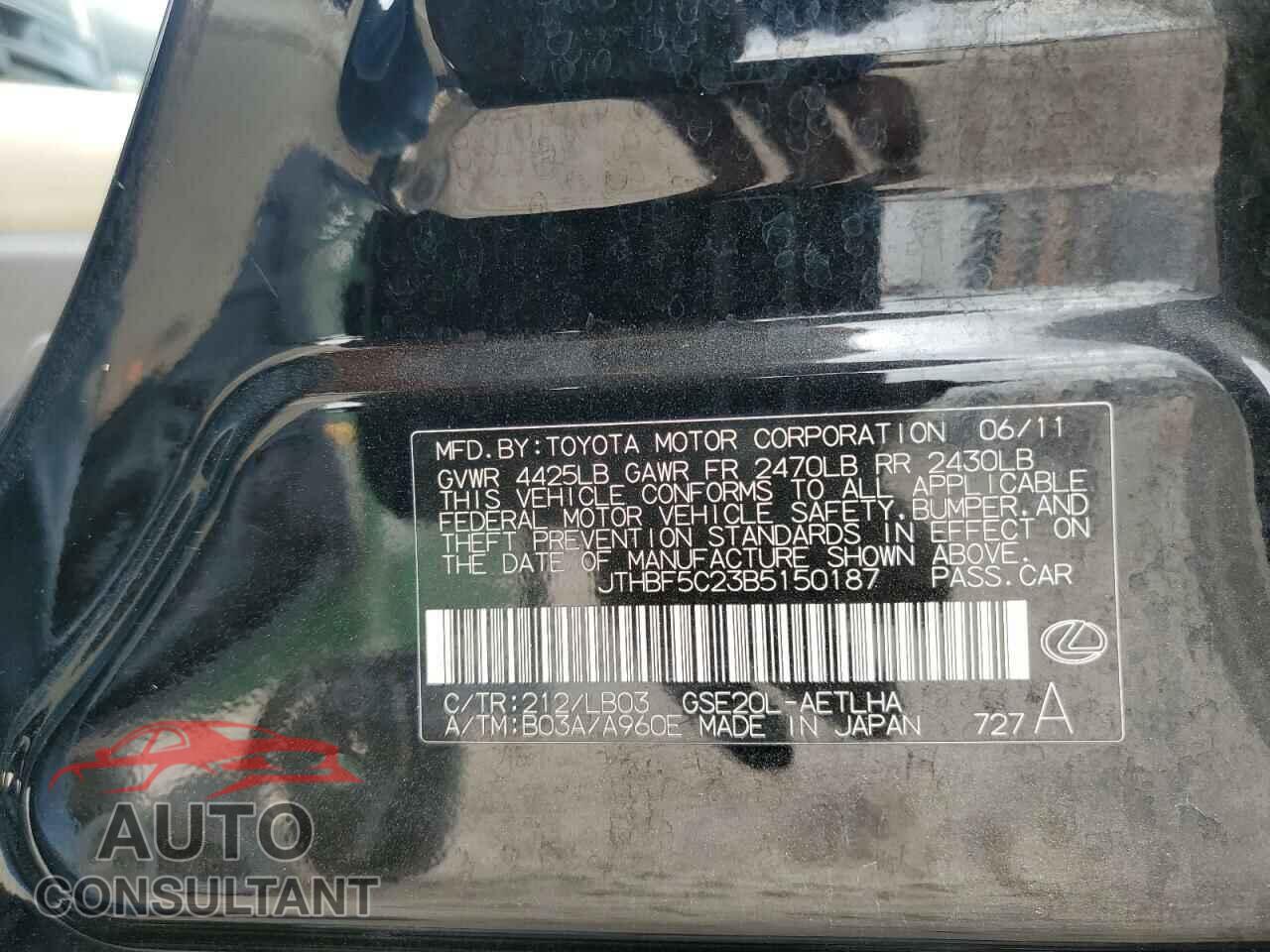 LEXUS IS 2011 - JTHBF5C23B5150187