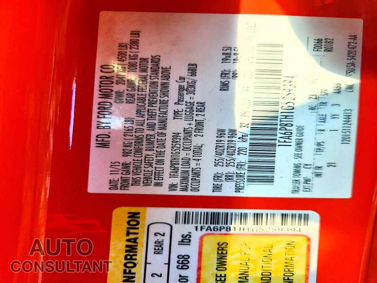 FORD MUSTANG 2016 - 1FA6P8TH1G5259394