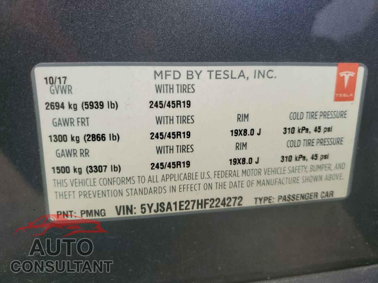 TESLA MODEL S 2017 - 5YJSA1E27HF224272