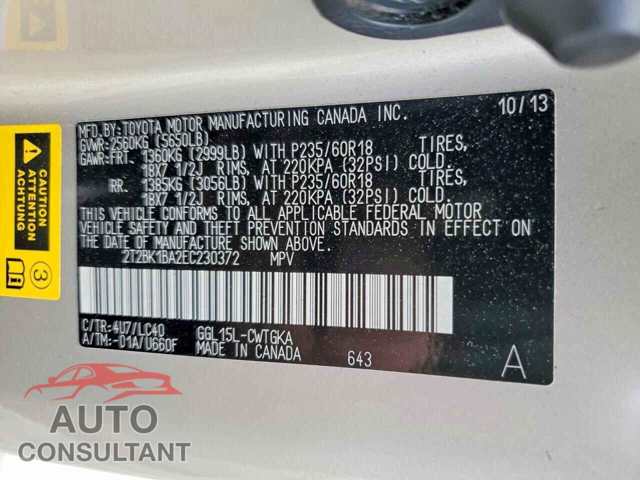 LEXUS RX 350 2014 - 2T2BK1BA2EC230372