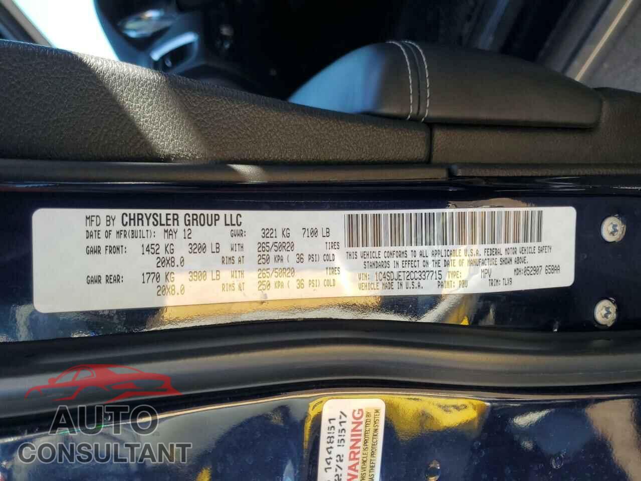 DODGE DURANGO 2012 - 1C4SDJET2CC337715