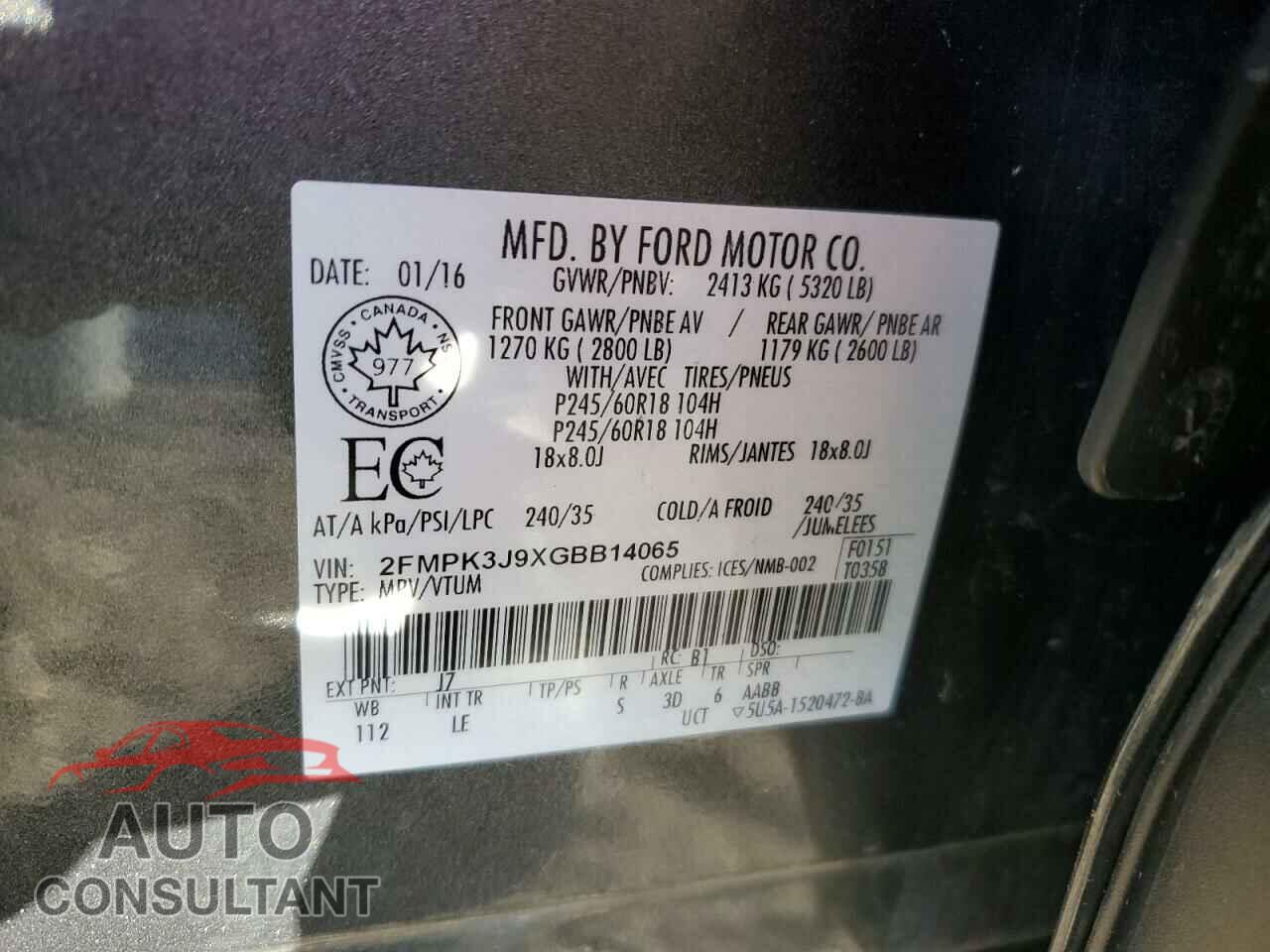 FORD EDGE 2016 - 2FMPK3J9XGBB14065